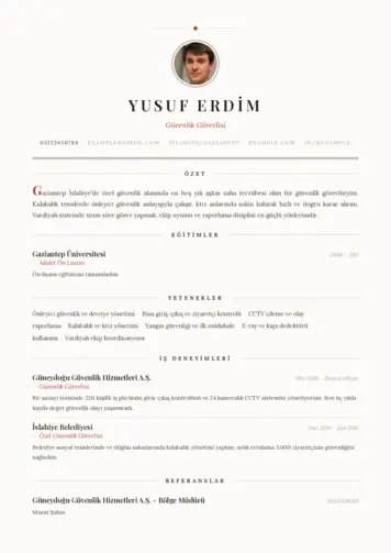 Güvenlik Görevlisi CV Örnekleri cv indir